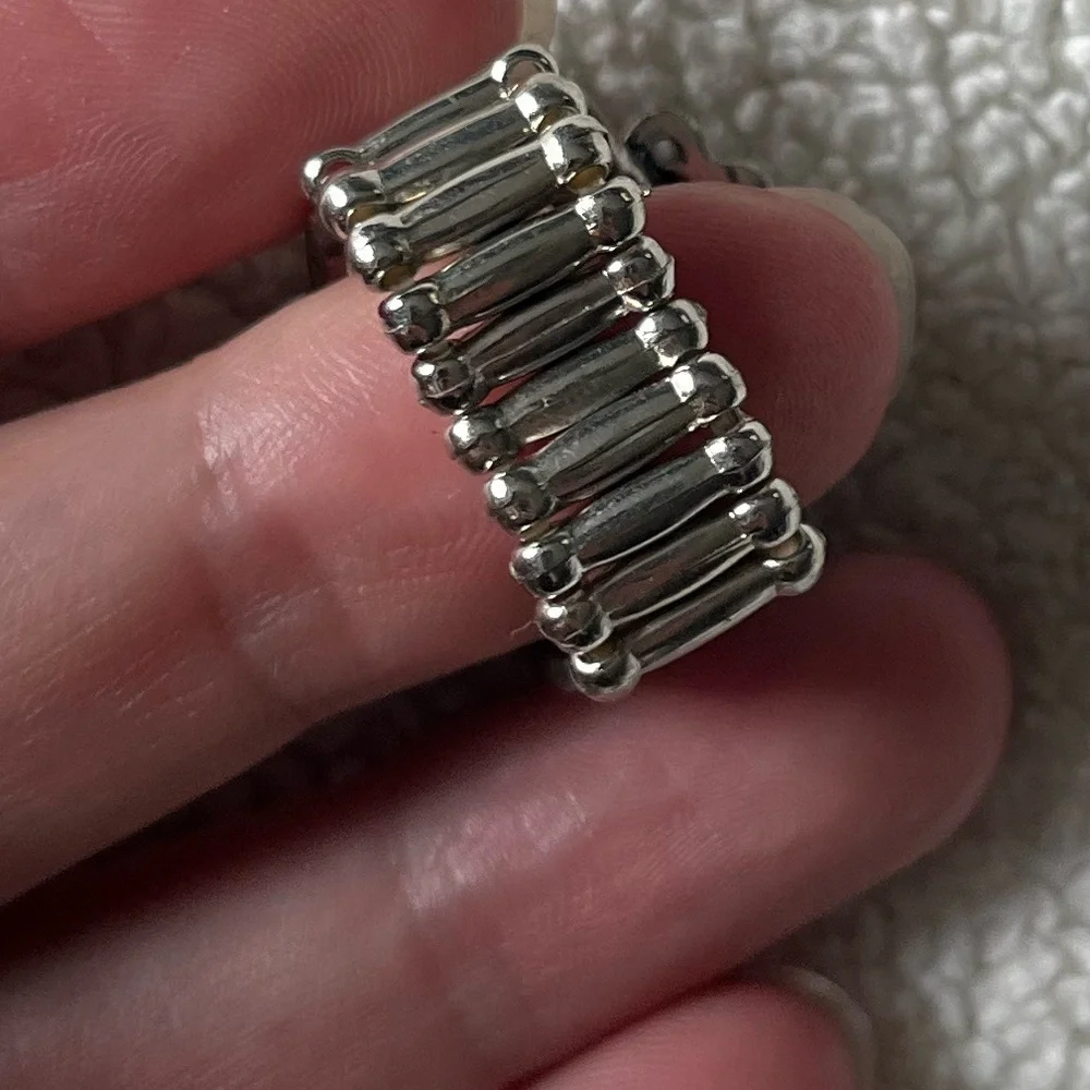 Vintage Faux Turquoise and Silver Stretch Band Ring